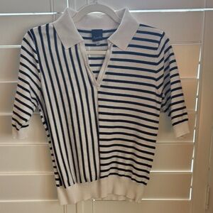 Navy and White Striped Polo Shirt